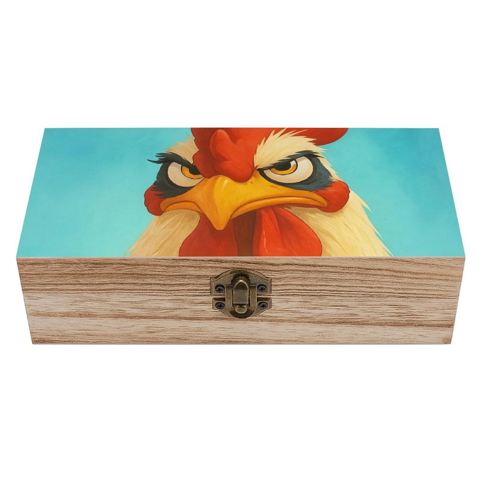 SMAZDFXX Funny Rooster Wooden Storage Box Multipurpose Decorative Box for Jewelry Photo Home Decor