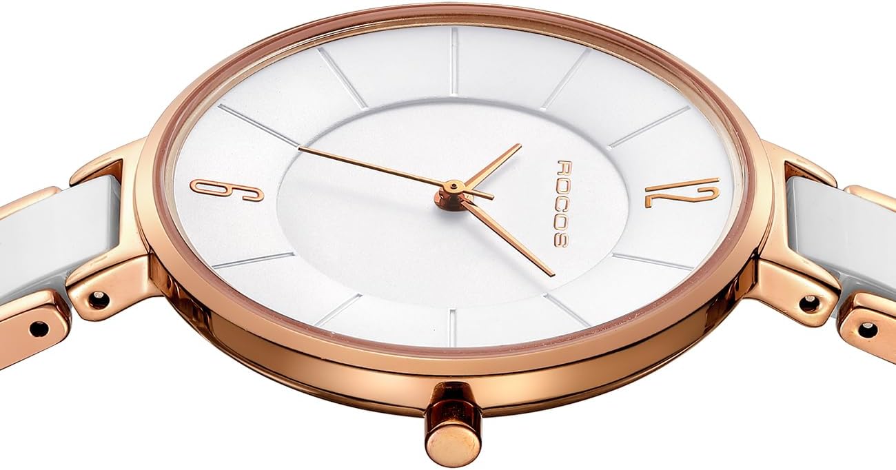 R0309 Women’s Watch, Simple White Dial with Rose Gold Accent, Ultra-Thin Design, Ceramic Butterfly Clasp Watch for Women, Dress Watches,30M Waterproof,Gift for Her - Image 2