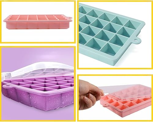 Miniatura 4 de Bandeja para cubitos de hielo, paquete de 3 moldes de silicona para cubitos de hielo, bandejas de hielo de silicona, más fáciles de liberar, sin BPA