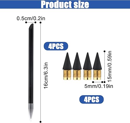 Miniatura 2 de NQEUEPN 4 lápices de metal sin tinta, reutilizables, eternos, infinitos, ilimitados, con 4 puntas reemplazables para escribir, pintura, hogar,