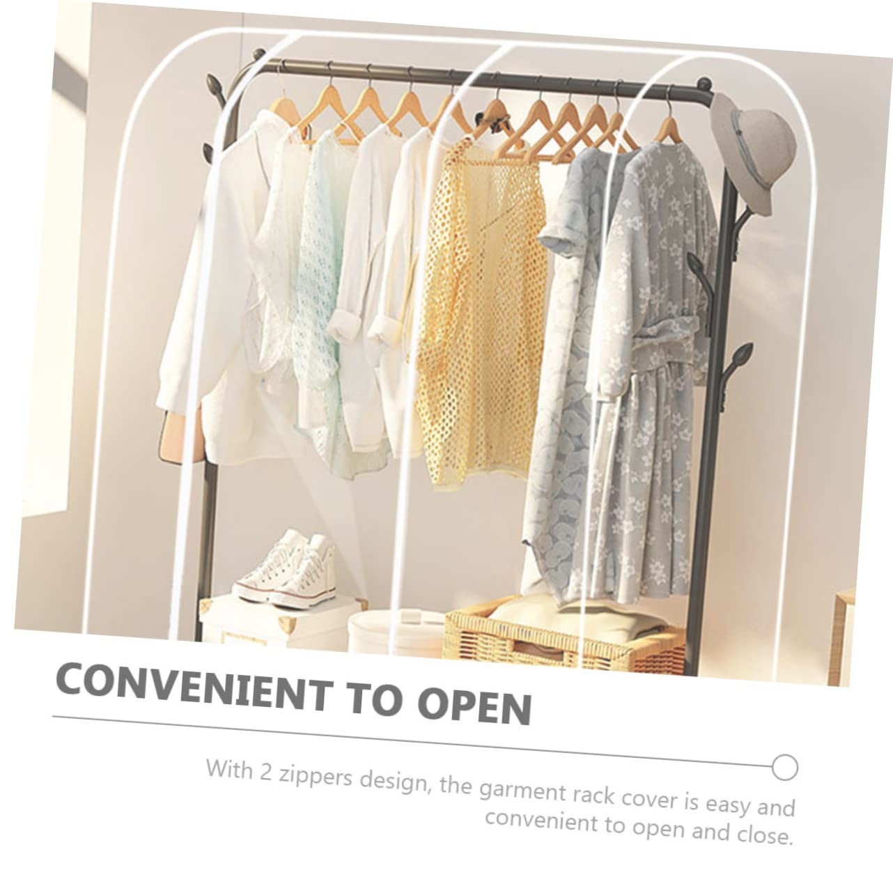 Happyyami Clear Garment Rack Cover with Zippers and Peva Clothing for Closet Storage and Easy Installation