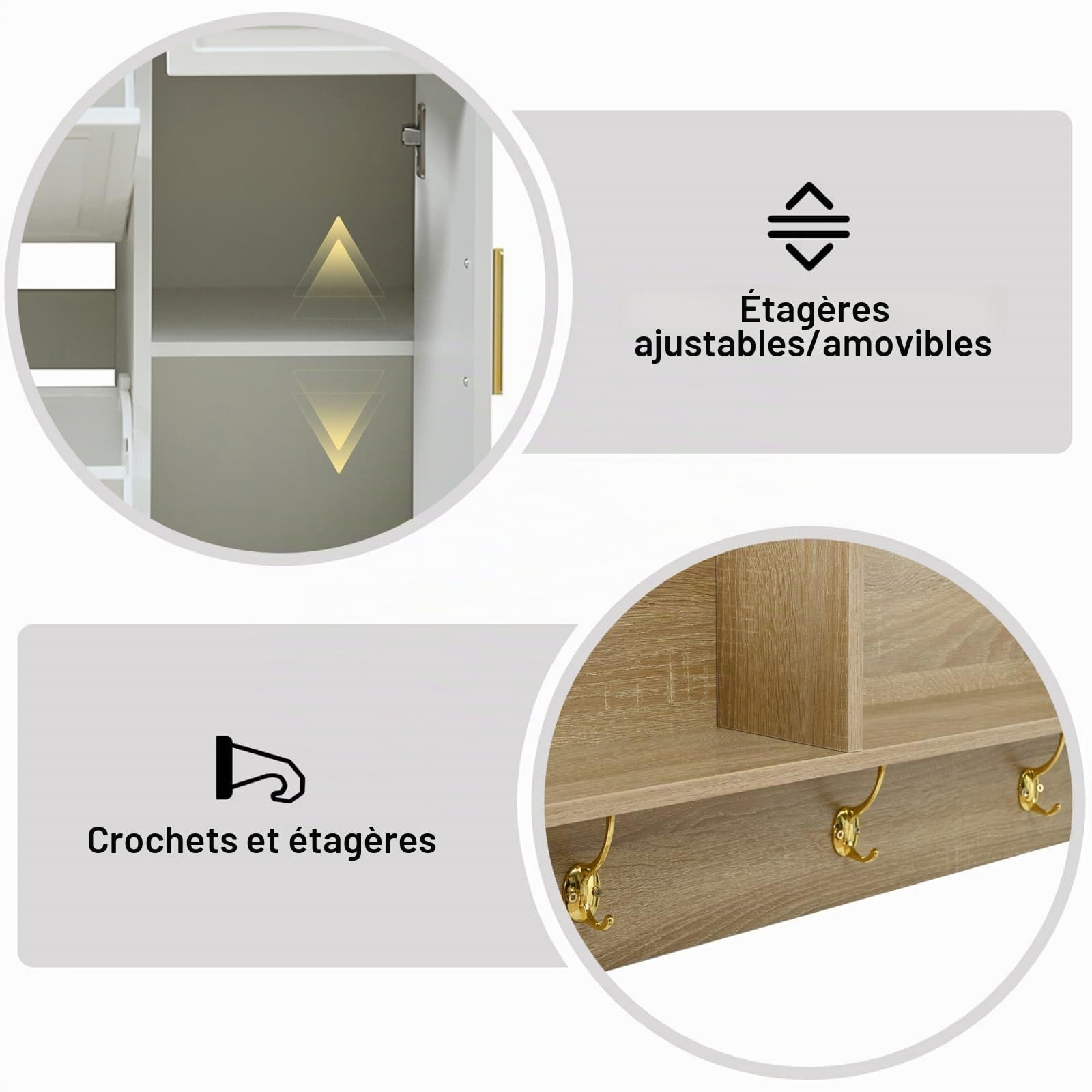 Sweiko Ensemble entrée 4 pièces avec Rangement Chaussures et 1 tiroir, Meuble d'Entrée avec Miroir et patère Murale, Armoire compacte avec Étagères Ouvertes pour Hall, Couloir (Natural+White)