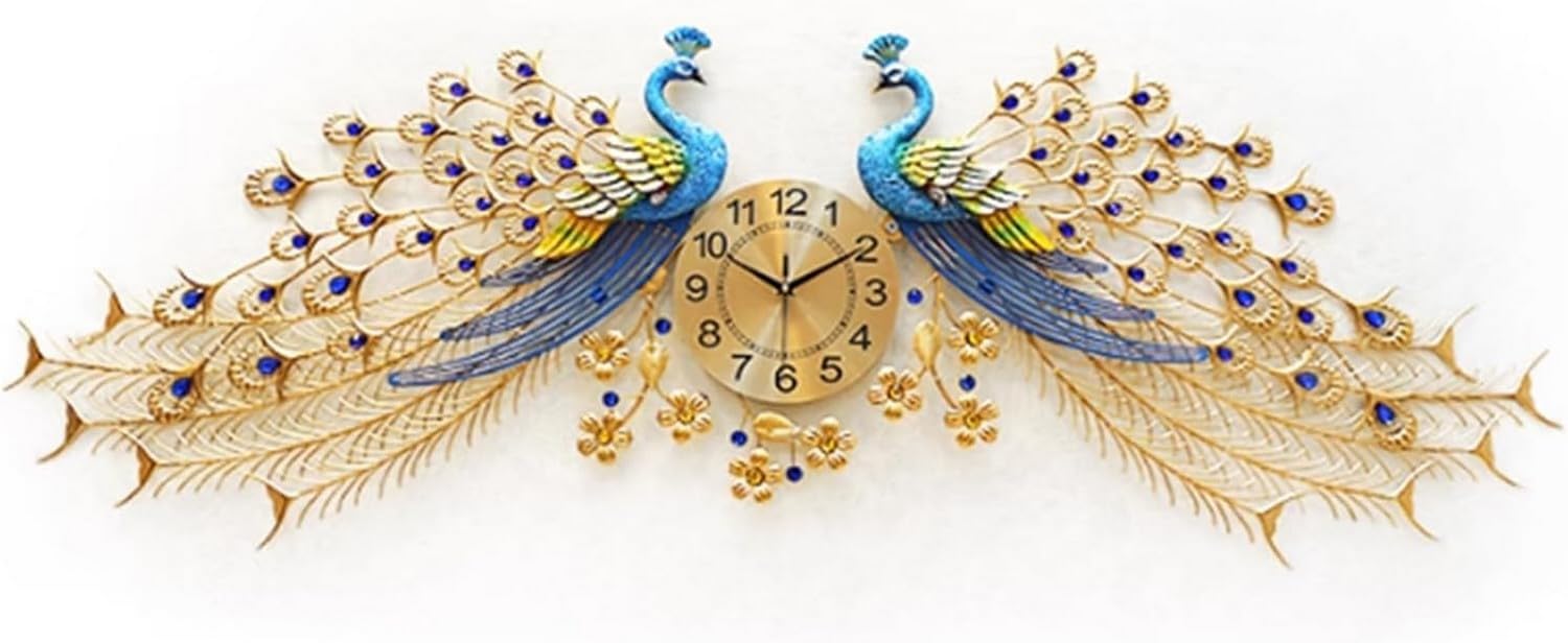 SaryEdge Wall Clock Modern Art Wall Clock Large Peacock Wall Clock for Living Room Decor Metal Design Silent Art Clocks Operated Bedroom Clock Wall Decor Clock, C-A-One Size,A-One,A-One Size