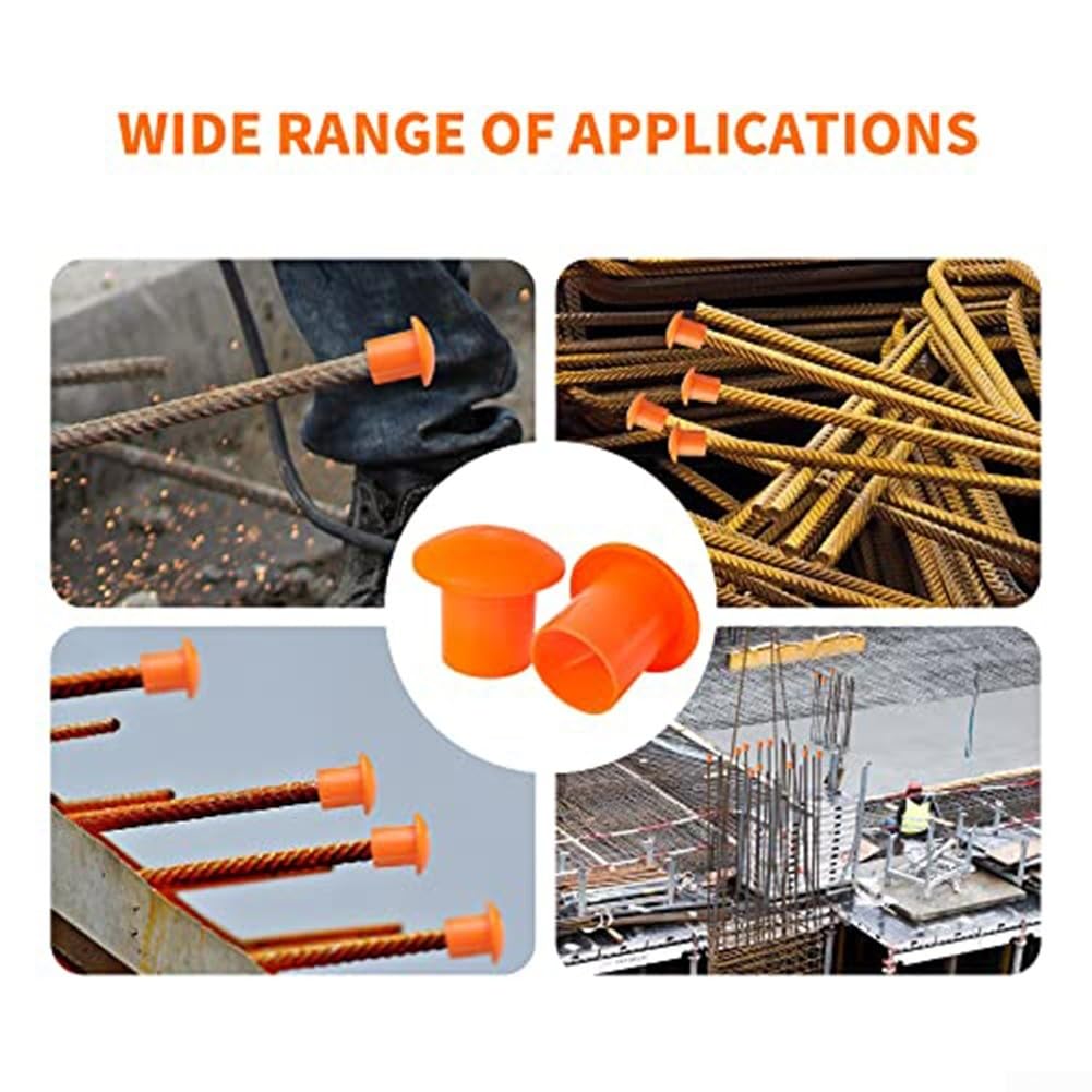 Lot de 50/100 capuchons de sécurité en plastique ABS orange pour tiges en acier de 10 à 25 mm, protections de piquets de chantier pour éviter les blessures et les dommages (100)