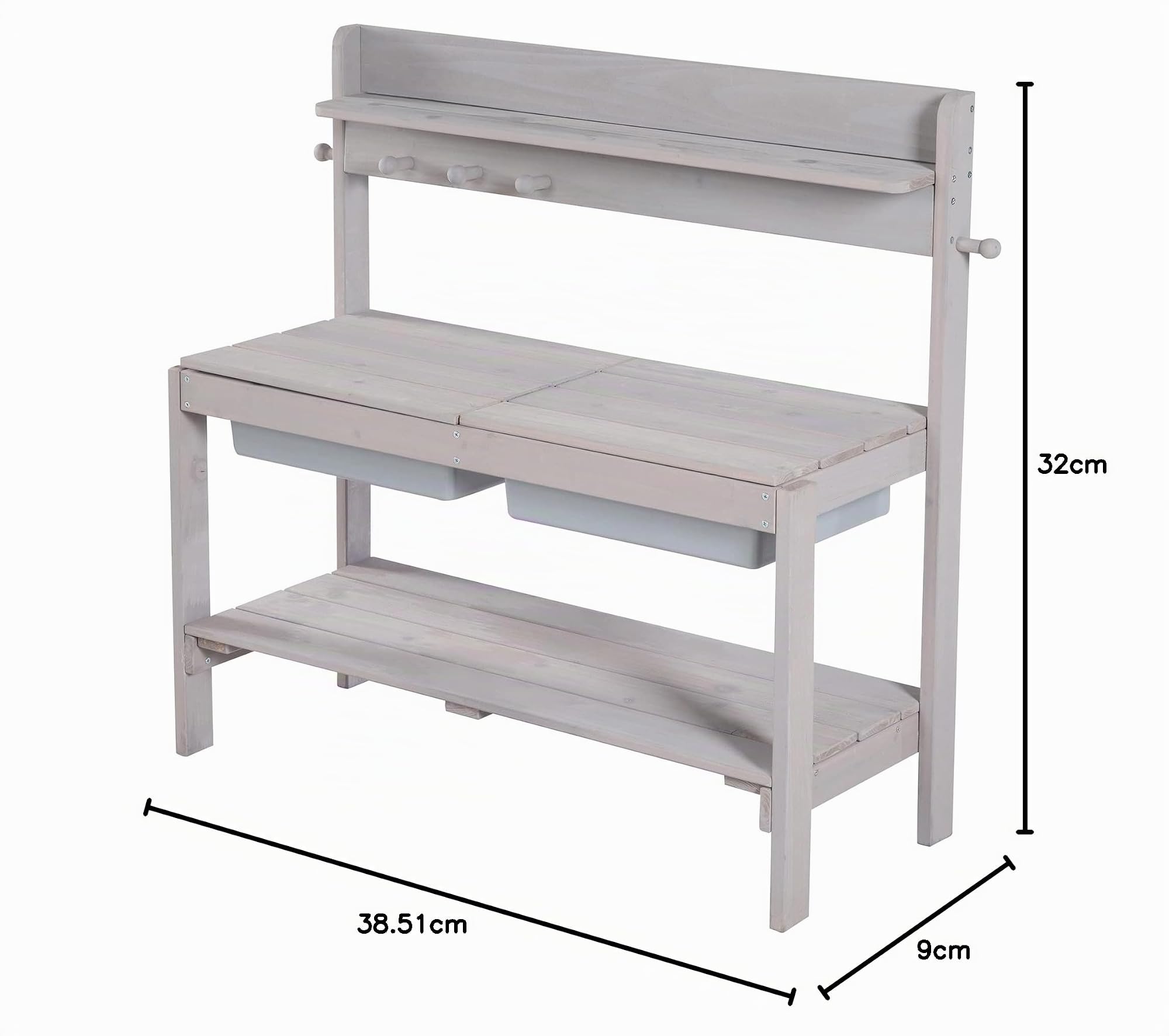 roba Cocina de Juguete para Niños de Madera + 2 Cubetas y 2 Tapas Desmontables - de 18 Meses - Mesa de Barro para Juegos al Aire Libre - Acabado en Gris