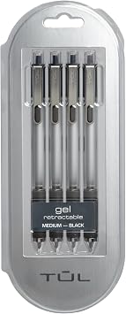 TUL GL3 Gel Pens, Retractable, Medium Point, 0.7 mm, Gray Barrel, Black Ink, Pack Of 4