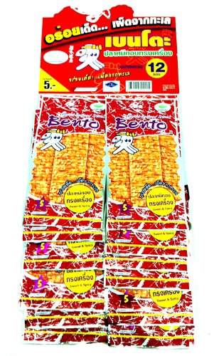 12x 6 G. Bento Bake Seasoned Squid & Surimi Seafood Snack Sweet & Spicy Flavor Product of Thailand