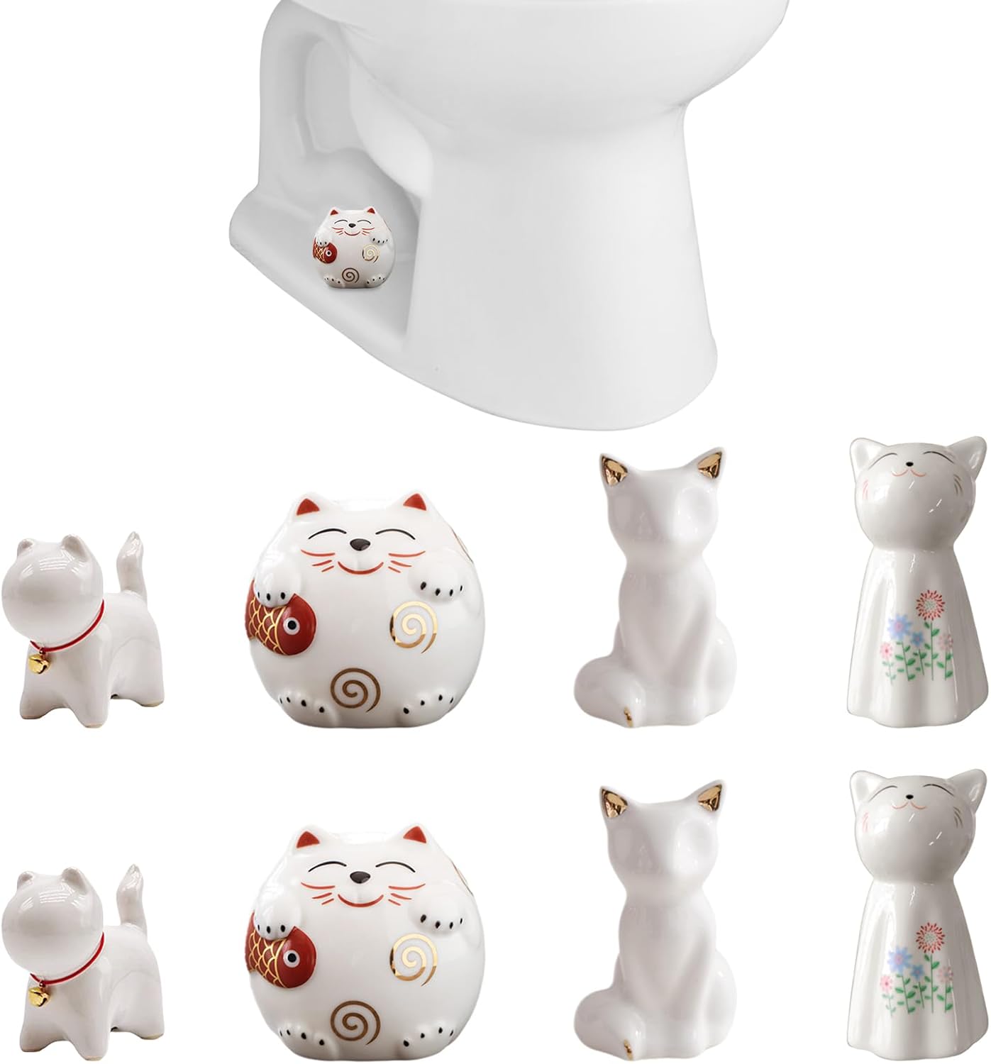 8 Pack Toilet Bolt Caps Decorative, Cat Toilet Bolt Covers Ceramic Screw Cover Caps Cute Easy to Install Toilet Bowl Caps for Hotel Kitchen Bedroom Bathroom Floor Decor