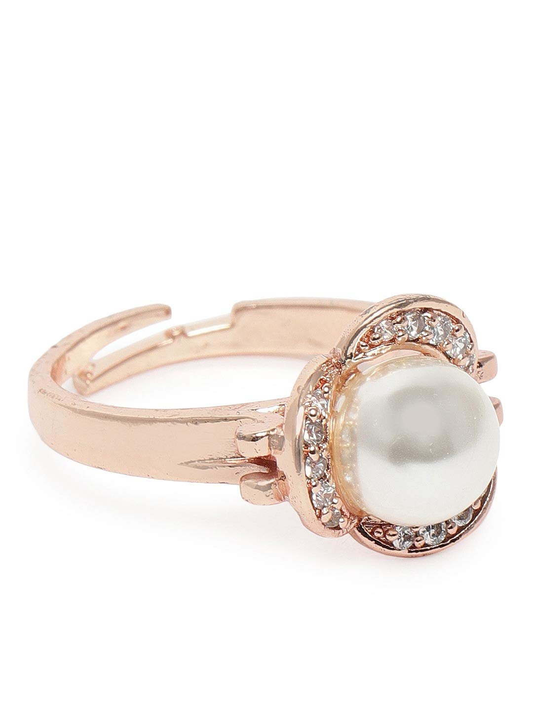 ZAVERI PEARLS Rose Gold Cubic Zirconia & Pearl Contemporary Adjustable Brass Finger Ring For Women-ZPFK9940 (B08TWLS45M) Amazon Price History, Amazon Price Tracker