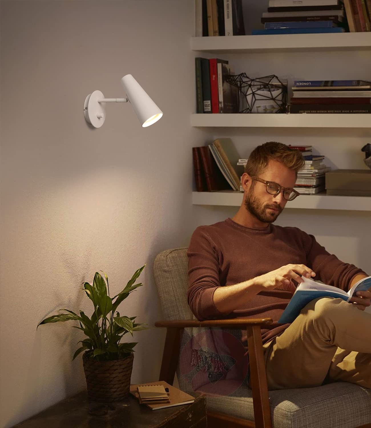 DAWALIGHT GU10 Wandleuchte Weiß Innen Wandlampe Drehbar LED 5W 3000K Warmweiß Dimmbare Wandleuchte mit Schalter für Lesen Wohnzimmer Schlafzimmer Küche Nachttisch, Aluminium