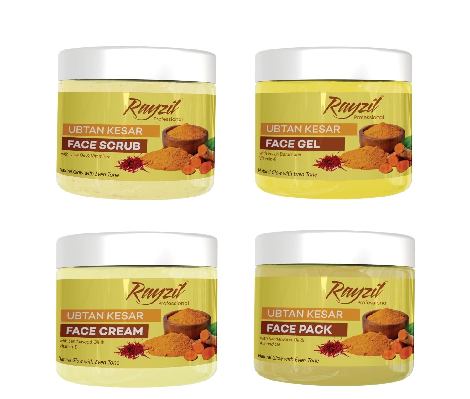 Rayzil Ubtan Kesar Facial Kit for Radiant Skin Includes Face Scrub Gel Cream and Pack Enriched with Natural Ingredients for Glowing Complexion