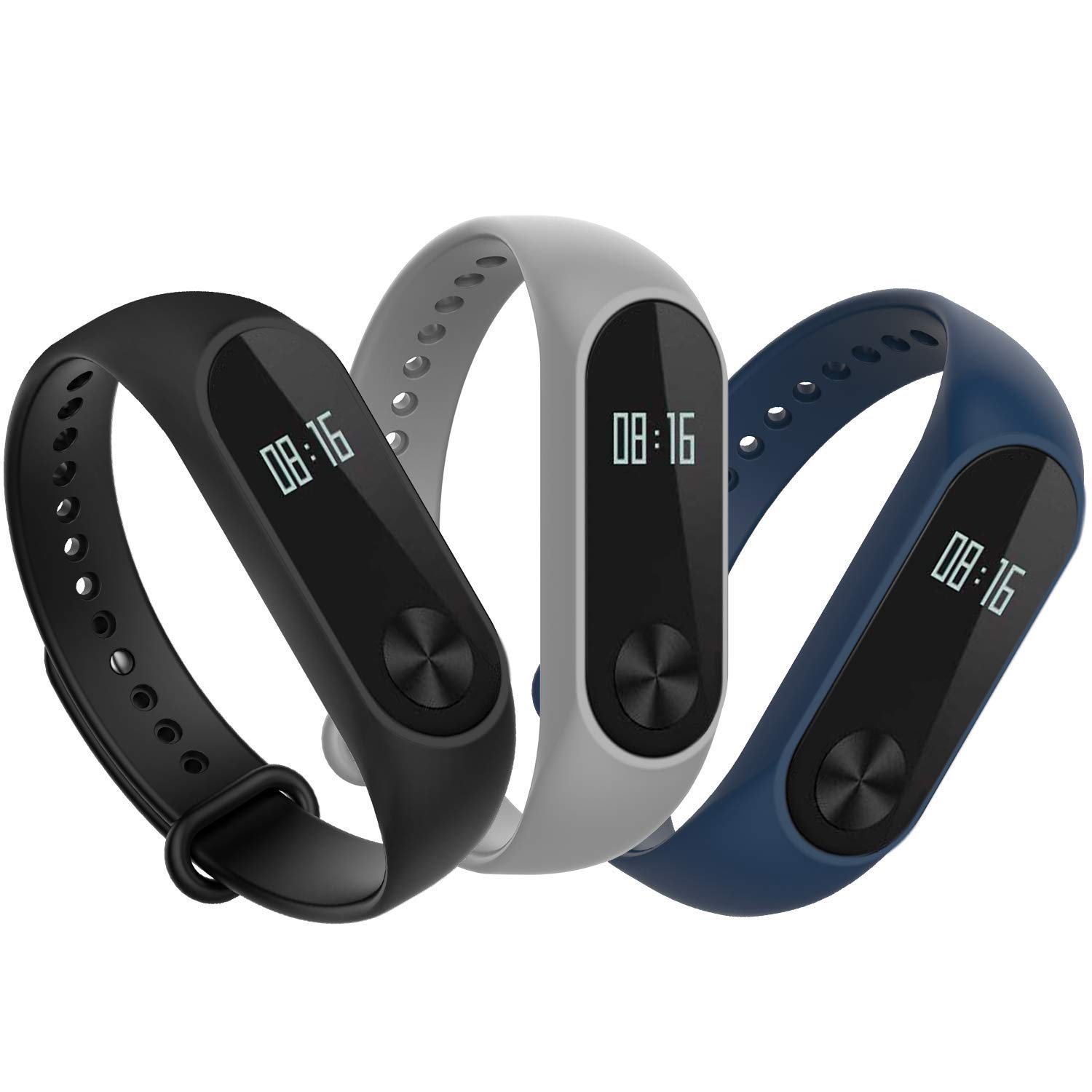 Hianjoo [3 Pack] Strap Compatible with Xiaomi Mi Band 2 [Smartwatch is Not Included], Adjustable Sport Accessory Soft Wristband Bracelet Compatible with Xiaomi Mi Band 2 - Black, Navy Blue, Grey