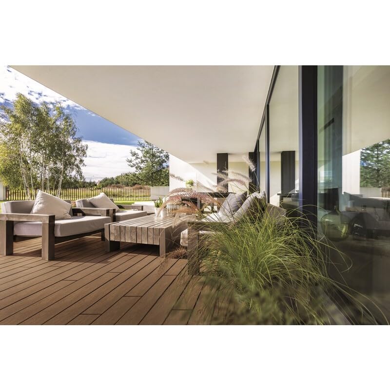 Lame de terrasse en composite alvéolaire coextrudé biface Supra Ambre/Chêne foncé, ep.23 mm, l.14,5 cm, L.360 cm