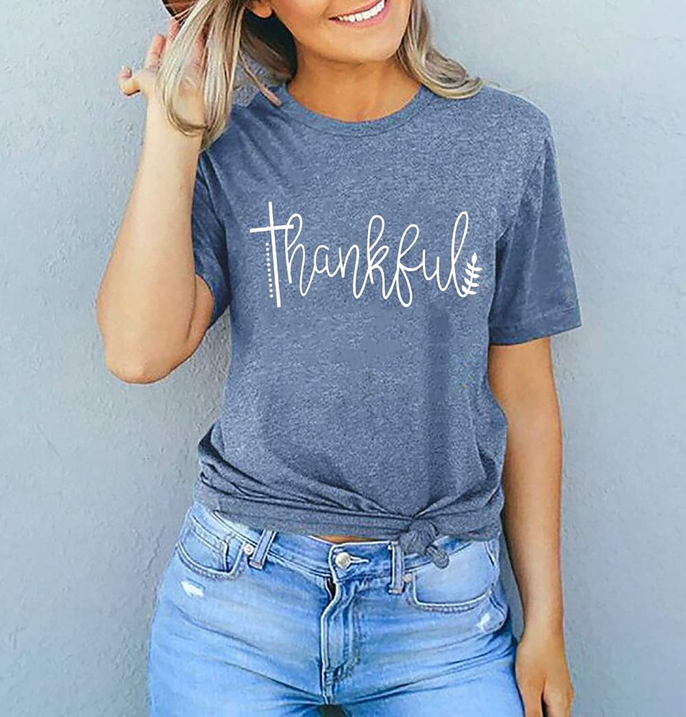 Thanksgiving Shirts for Women Thankful Graphic Casual Short Sleeve Tops - Image 2
