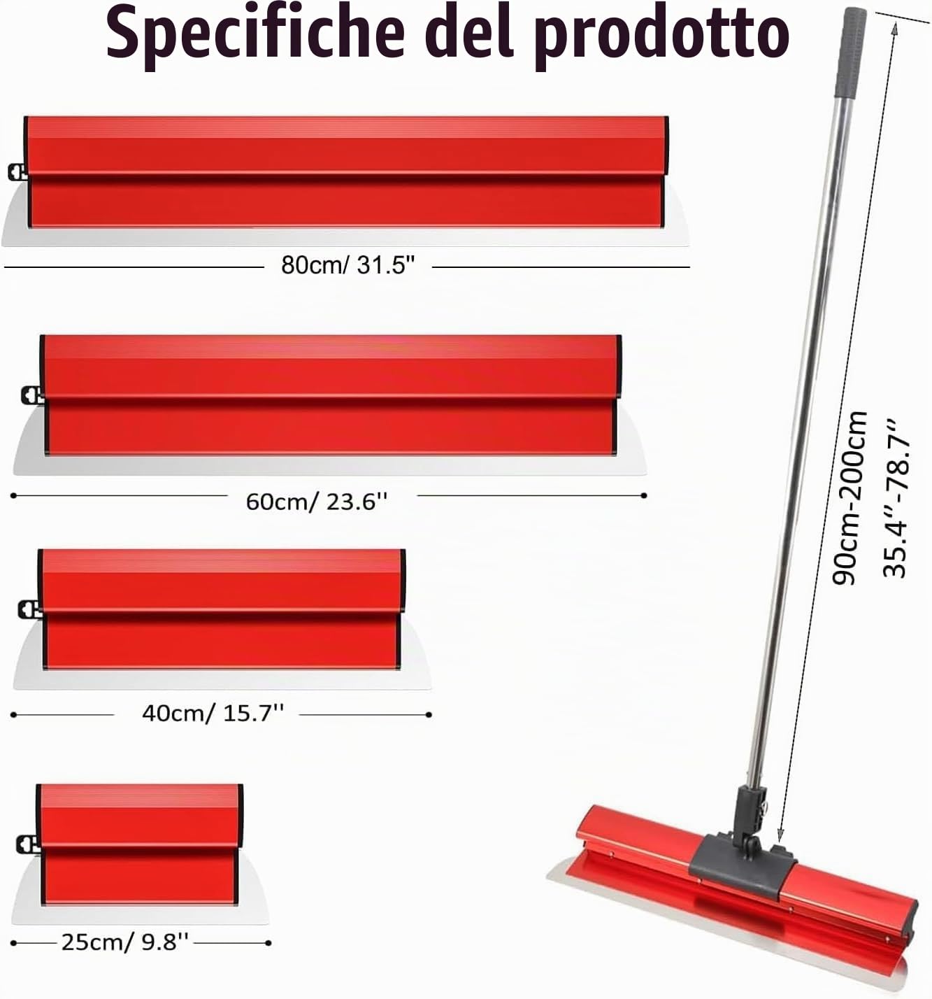 Spatola per Stucco Kit, Kit Spatole Professionali per Lisciatura, Spatola per Superfici con Maniglia di Estensione, Spatola di Finitura 25cm+40cm+60cm+80cm