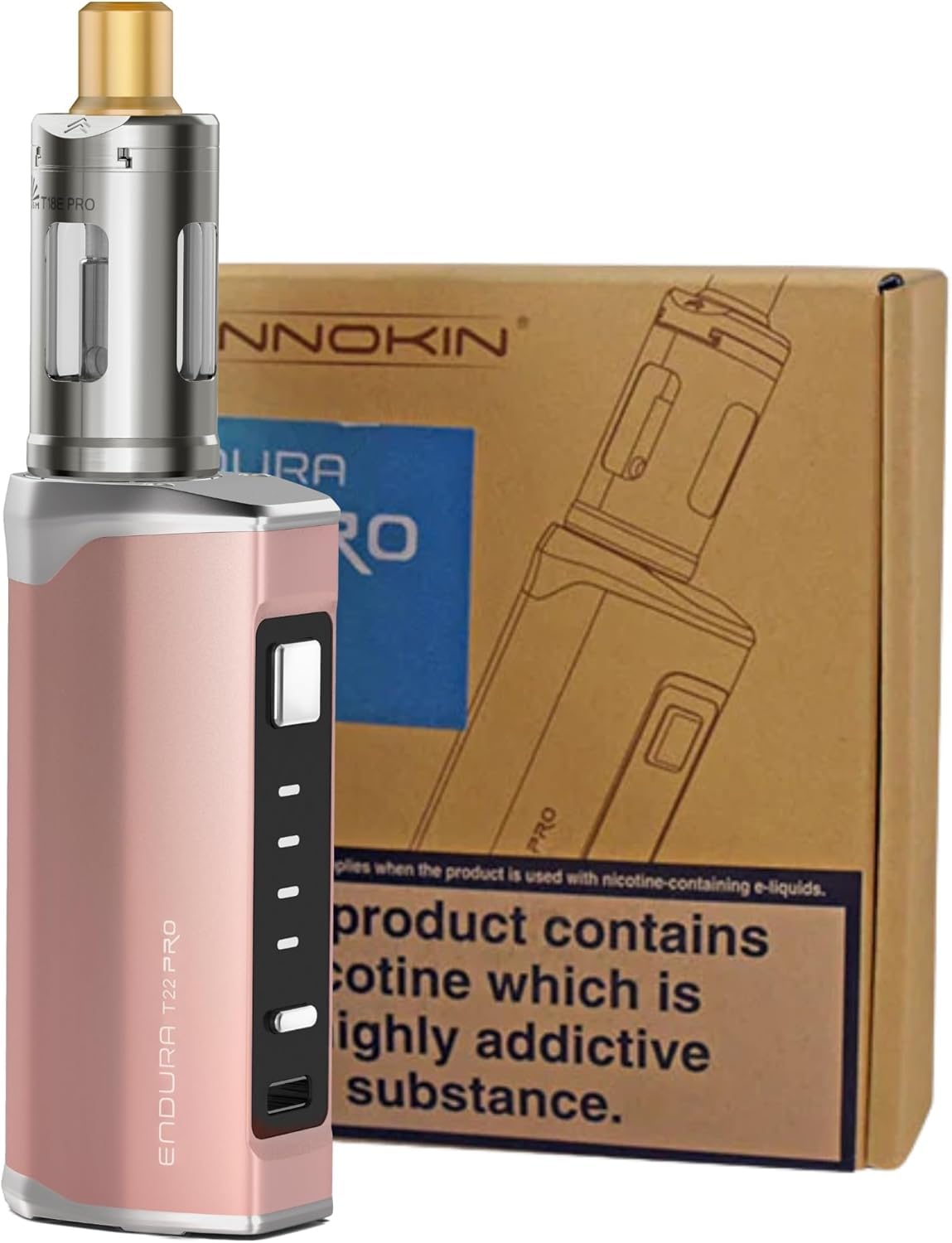 Endura T22 Pro E-Cigarette Starter Kit – 3000mAh Rechargeable with 2ml Top Slide Refill Tank, LED Display, MTL Smooth Vaping, Auto-Wattage, T18E Coil Compatible, No Nicotine (ROSE GOLD/Pink)