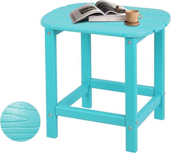 Plawdlik Hdpe Outdoor Adirondack Side Table, Wooden Textured, Set for Patio, Garden, Porch, Pool Composite Patio, Backya