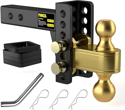TIROL Adjustable Trailer Hitch - Fits 2" Receiver, 4 Inch Drop/Rise Hitch, 2" & 2-5/16" Ball Hitches, Dual Balls 25000 LBS Capacity - Tow Hitch for Heavy Duty Truck