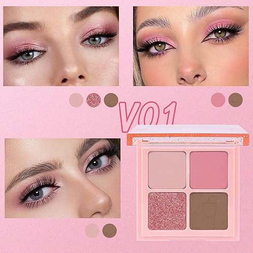Miniatura 6 de Kaely Paleta de sombra de ojos con purpurina rosa, 4 paletas de sombra de ojos coloridas, paleta de sombra de ojos mate brillante, paletas de