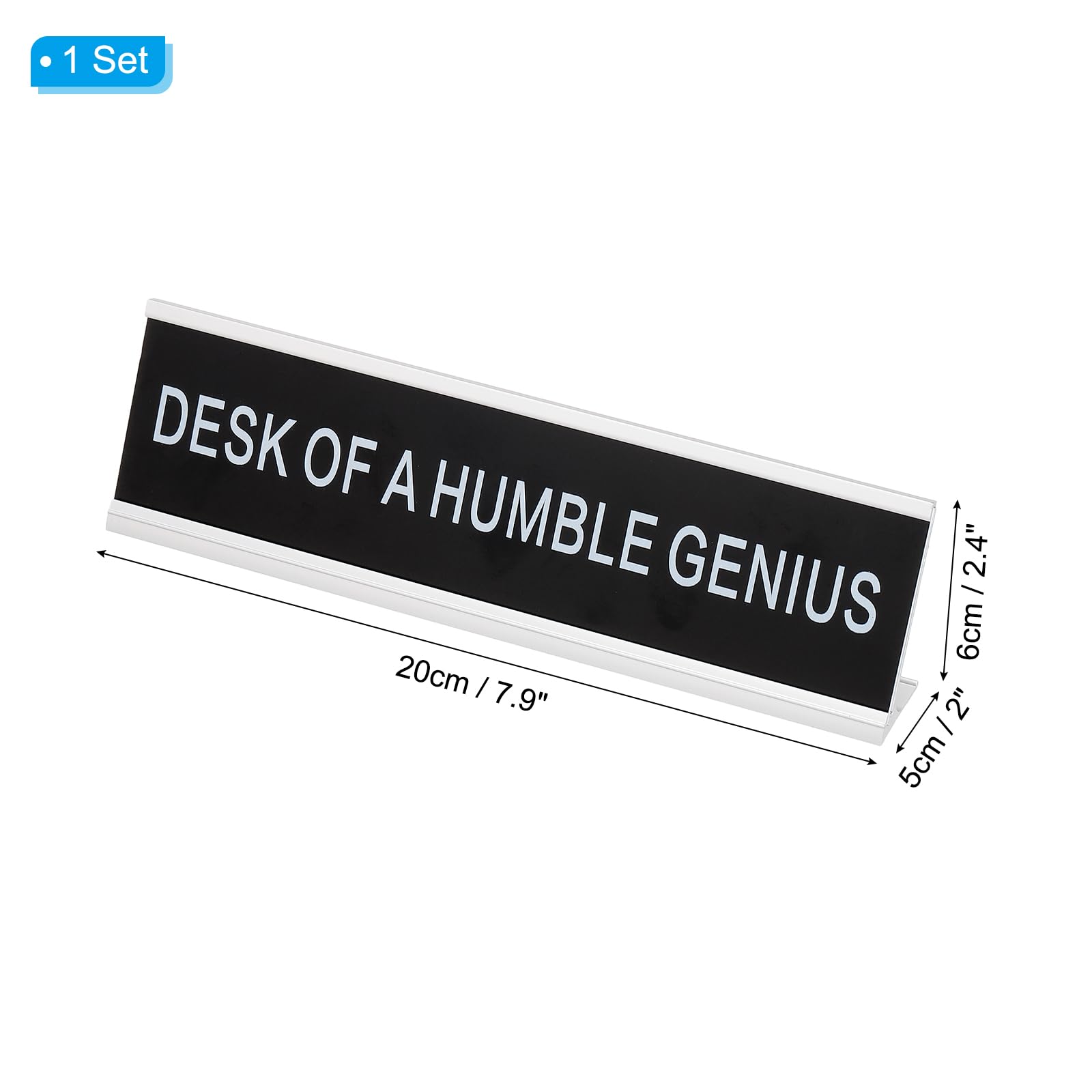 PATIKIL Funny Nameplate, 8"x2" Novelty Desk Sign Plaque Aluminum Desk Name Plate with Base for Office Silver White (Desk Of A Humble) - Image 2
