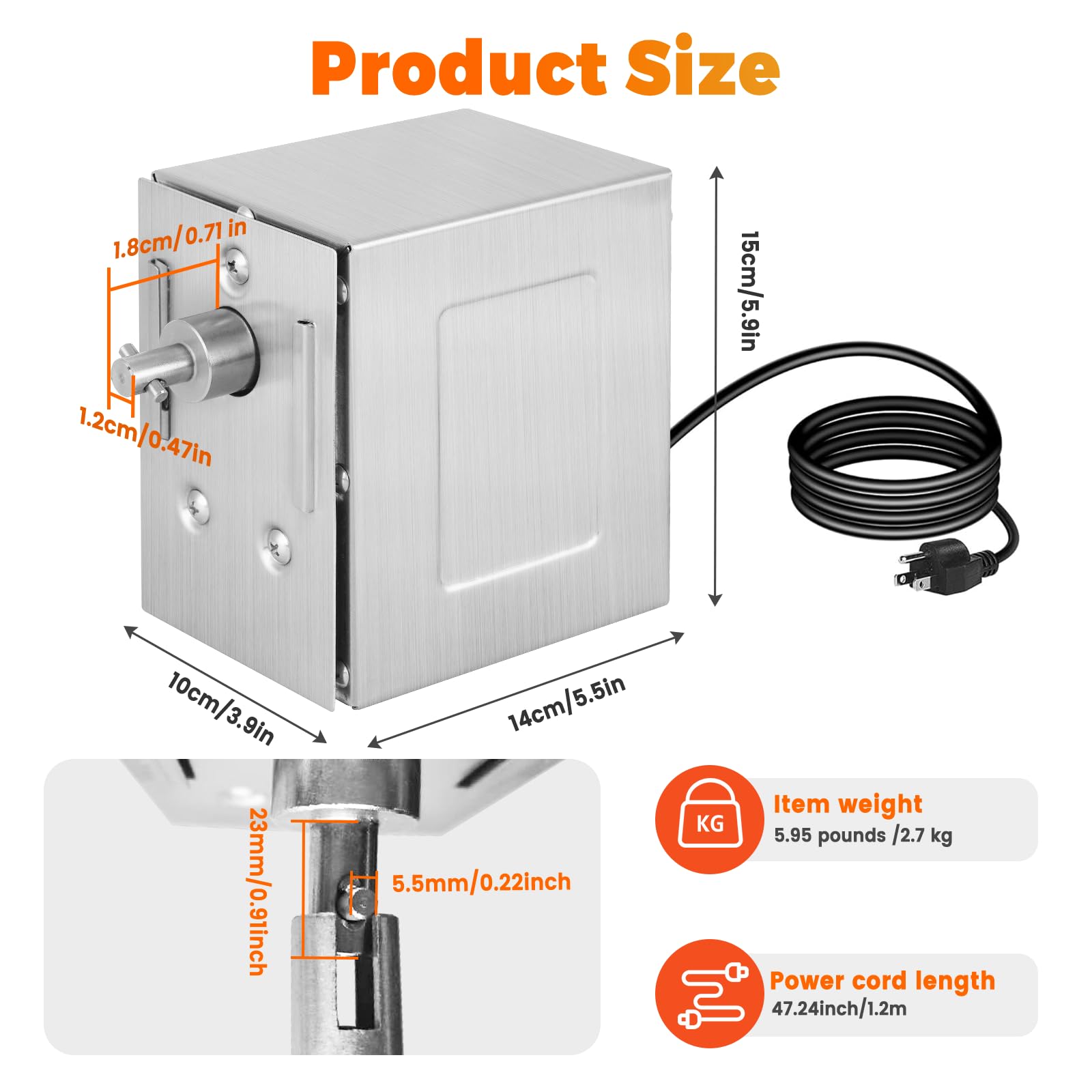 YJINGRUI 45W Grillmotor für Grillspieß, 150-200kg hohes Drehmoment, Schwerlast Grillmotoren, universeller Grillspieß Motor für Hähnchen, Rind, Schwein bei Partys, Camping, Festen | 45W Hochleistung; 150-200kg hohes Drehmoment