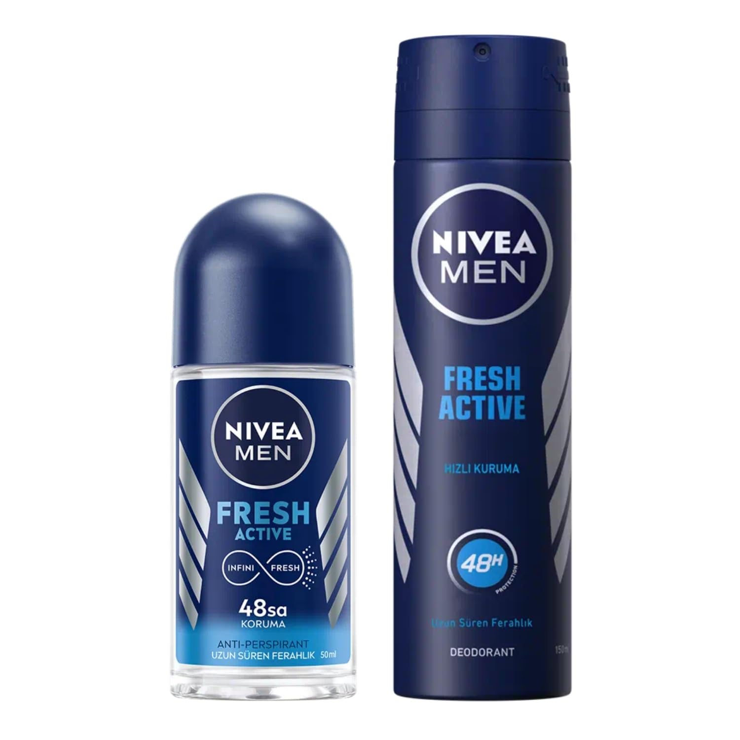 NIVEA Men Erkek Roll On Deodorant Fresh Active 50 ml X2 + NIVEA Men Erkek Sprey Deodorant Fresh Active 150ml
