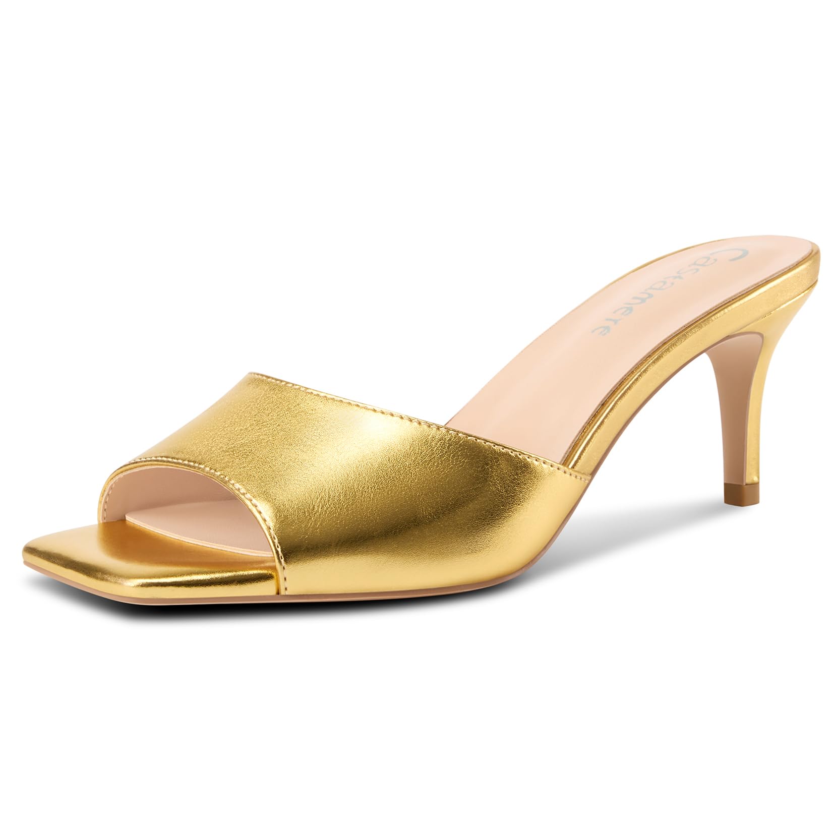 Castamere Women's Heeled Sandals Square Open Toe Kitten Heels Slip On Mules Casual Party Dress Shoes 2.6 Inches Heels