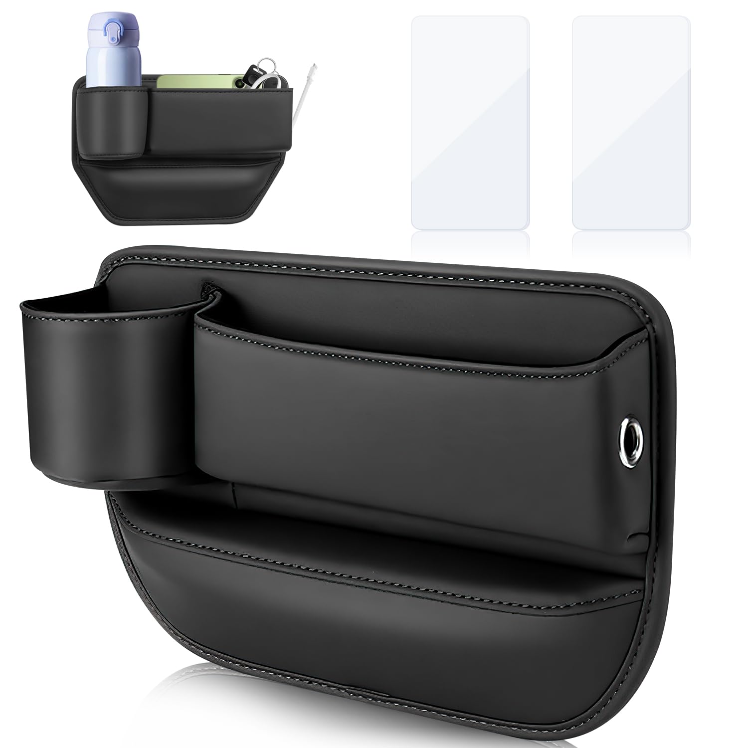 ENUTROF Aufbewahrungsbox für Autositze Autositz PU Leder Gap Organizer Storage Box Lückenfüller Organizer mit Kabelloch für Kleinigkeiten Handys (Schwarz)