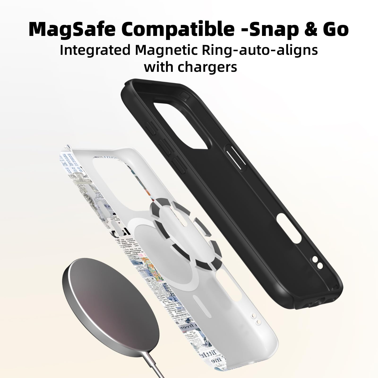 Lumen etui na iPhone'a 15 Pro, ochrona przed upadkiem klasy wojskowej, kompatybilne z MagSafe, Coastal Collage Ocean pokrowiec ochronny TPU z ochroną aparatu dla kobiet i dziewcząt - Noel