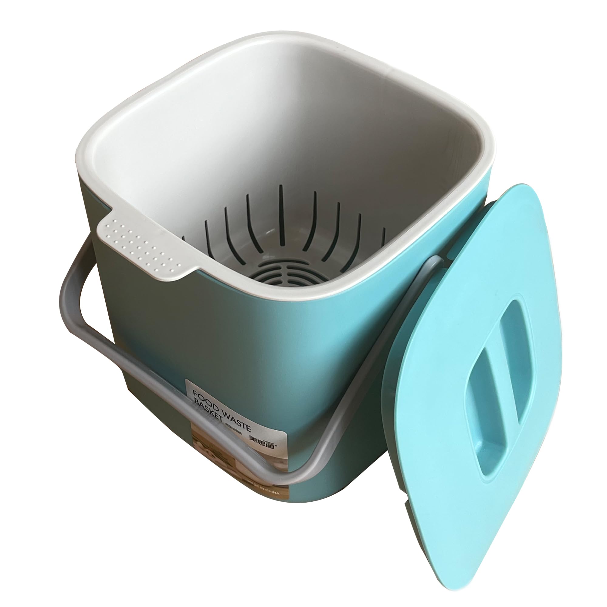 Oursouion Kitchen Compost Bin with Handle,Food Waste Compost Caddy,Countertop Composter for Organic Waste 7L, Recycling Food Scrap Pail-Removable Sieve and lid