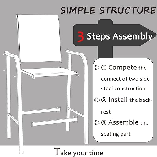Miniatura 6 de Juego de 4 taburetes y sillas de bar de metal para exteriores, taburetes de bar de altura de mostrador de patio con reposabrazos trasero, sillas de