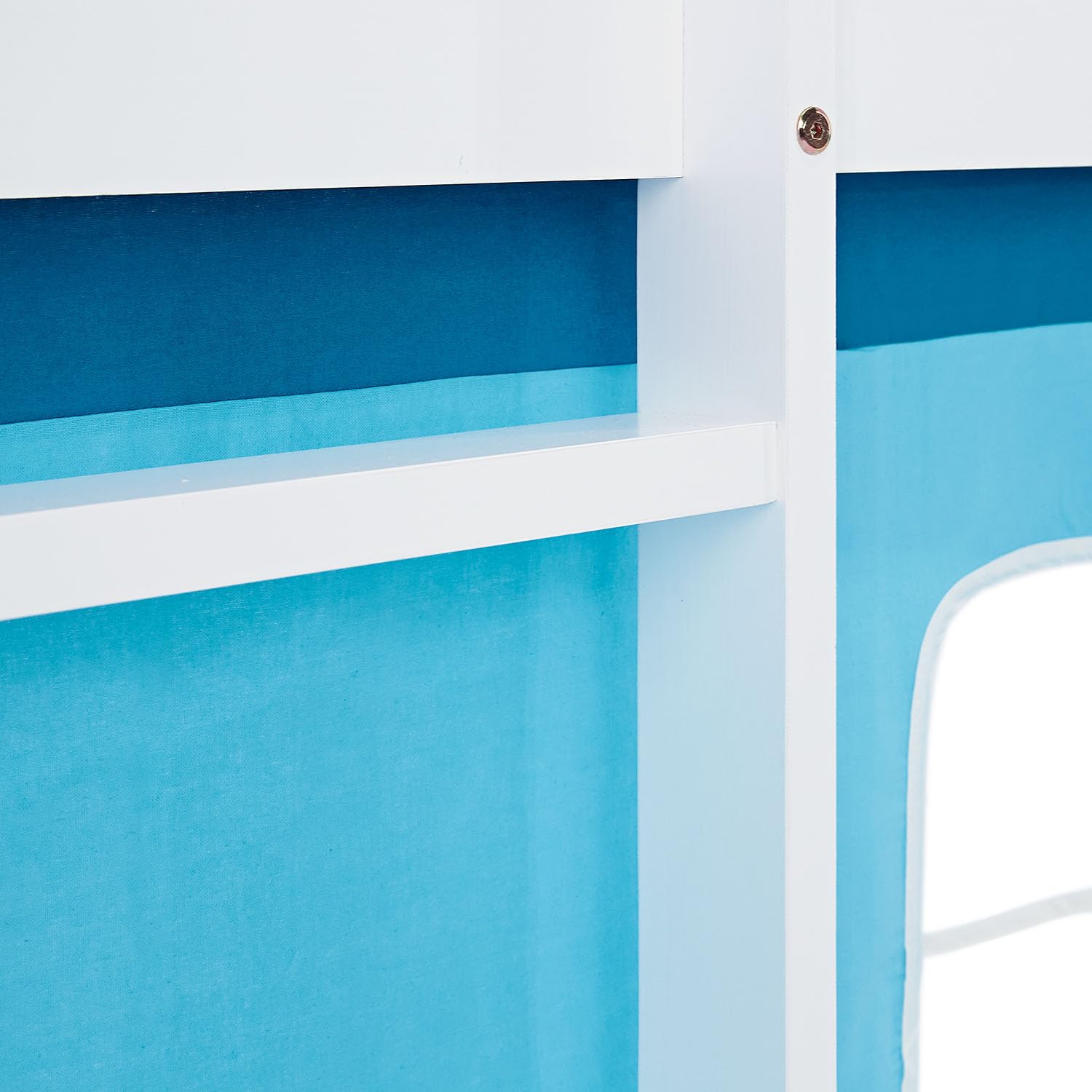 Homestyle4u Hochbett 90x200 Weiß mit Rutsche, Turm, Tunnel & Vorhang | Kinderhochbett aus massivem Kiefernholz, Spielbett mit Absturzsicherung, stabil & sicher nach EU-Norm, 90 x 200 cm