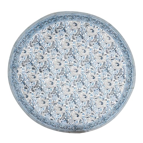 Sophia-Art Mantel Estampado a Mano Redondo de 228 Cms de Diámetro y 6 Plazas de Algodón para Patio, Cubierta de Mesa de Cocina Interior (Patrón de 33 Flores)