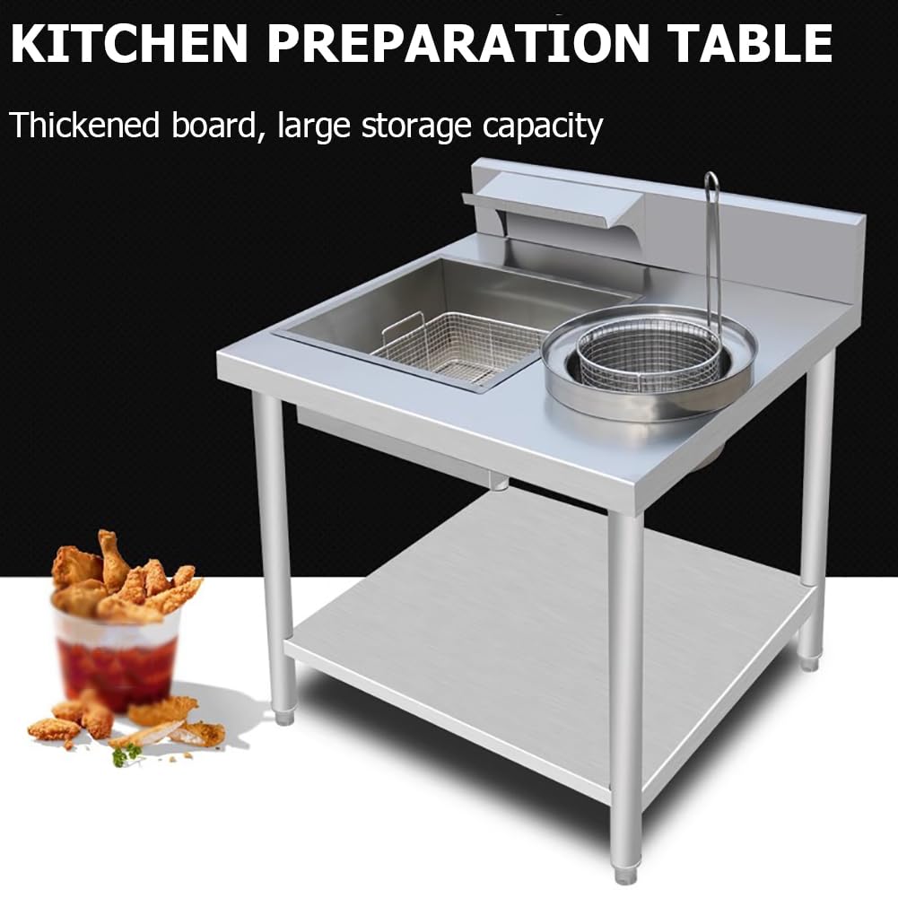 Tavolo Per La Preparazione Di Cibi Fritti Commerciali, Tavolo Per Impanatura in Acciaio Inossidabile, Tavolo Per Impanatura, Stazione Di Preparazione Di Pollo Fritto,100cm