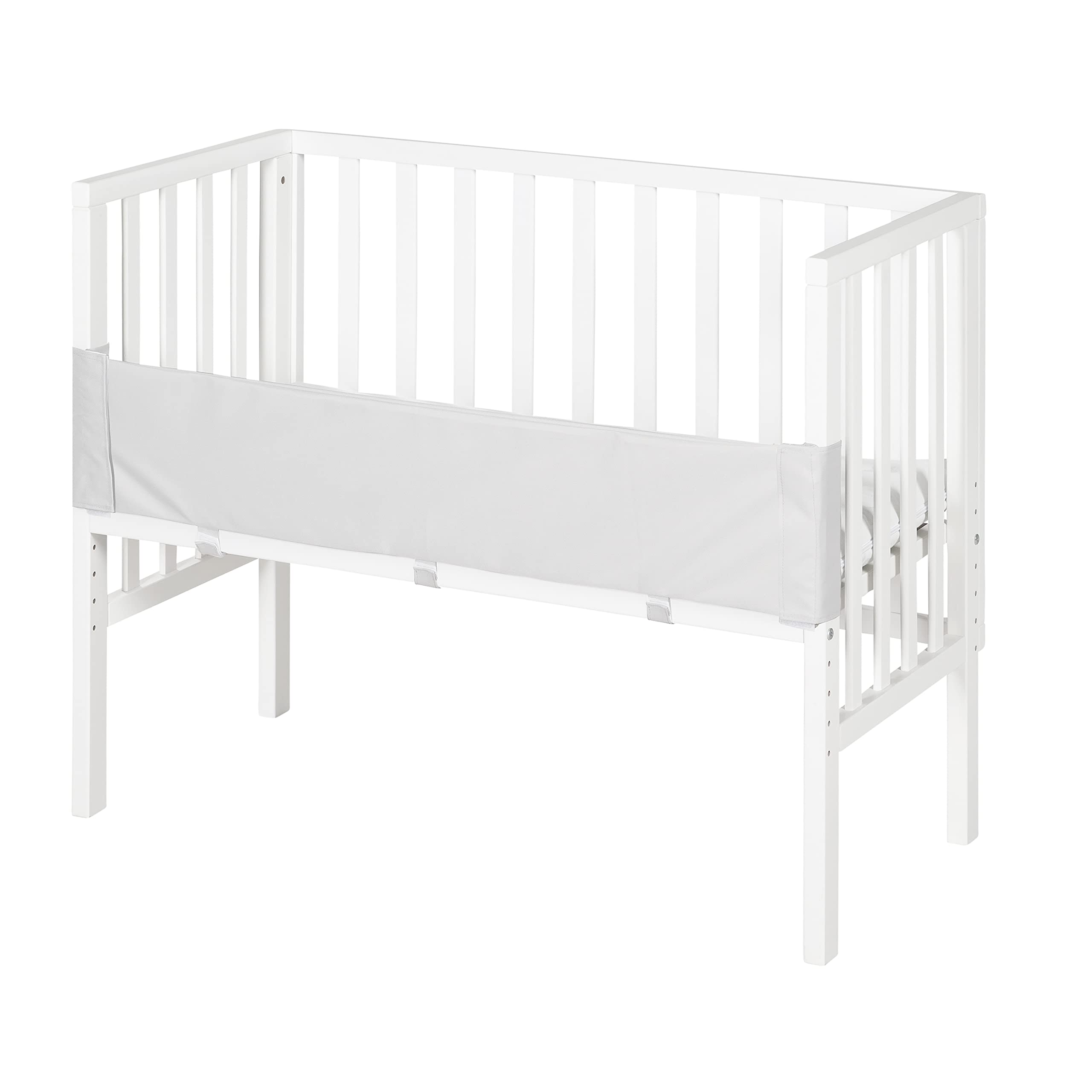 roba Cuna Colecho 2 en 1 con Colchón Safe Asleep 45 x 90 cm y Barrera - Madera Blanca - Adecuada para Todas Las Alturas de Camas Parentales - Desde el Nacimiento - Convertible en Banco hasta 65 kg