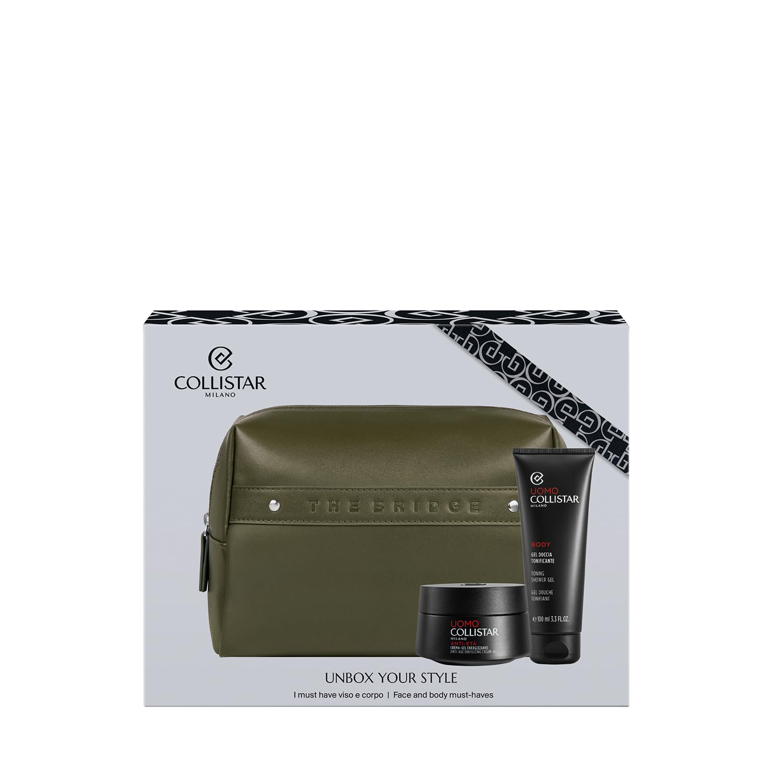 Collistar Uomo Cofanetto Regalo Crema Gel Energizzante Antieta 50ml Gel Doccia Tonificante 100ml Pochette The Bridge