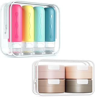 Gemice Travel Bottles & Magnetic Travel Capsules Set, Tsa Approved Size Containers, BPA Free Leak Proof Refillable Bottles with Labels