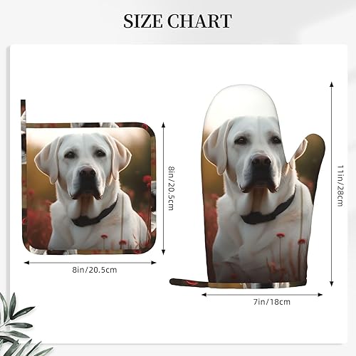 Miniatura 4 de Juego de guantes de horno y soportes para ollas con estampado de labrador blanco, resistentes al calor, antideslizantes, guantes de horno y