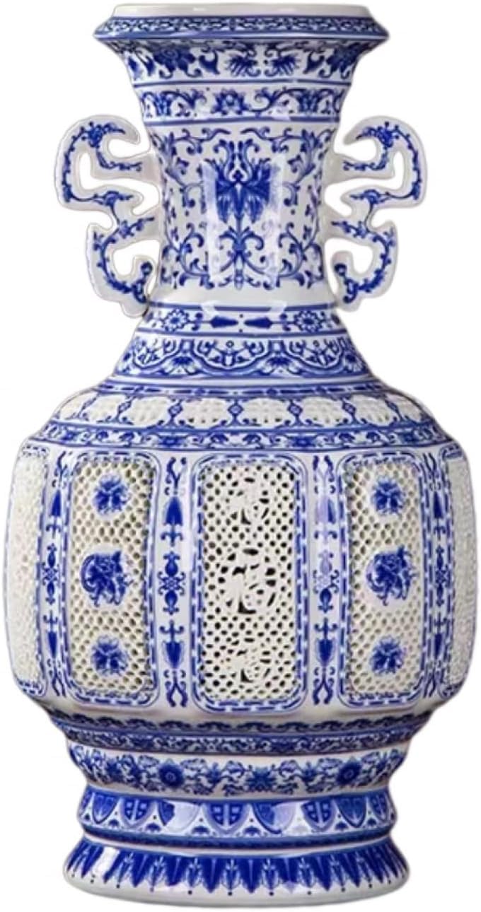 Vase Tabletop Decorative Classic Ceramic Vases for Art Decoration Chinese Retro Porcelain with Peony Painting 31×16cm