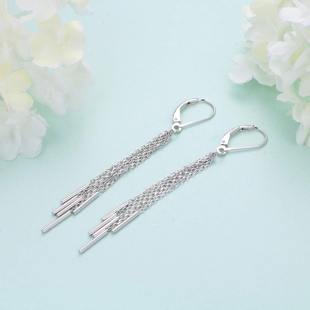 S925 Sterling Silver Vertical Dangle Drop Earrings Gifts for Women Men - Image 3