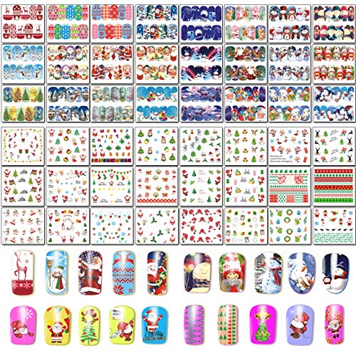 48 Sheets Christmas Nail Art Stickers - Water Transfer DIY Nail Decals Stencil