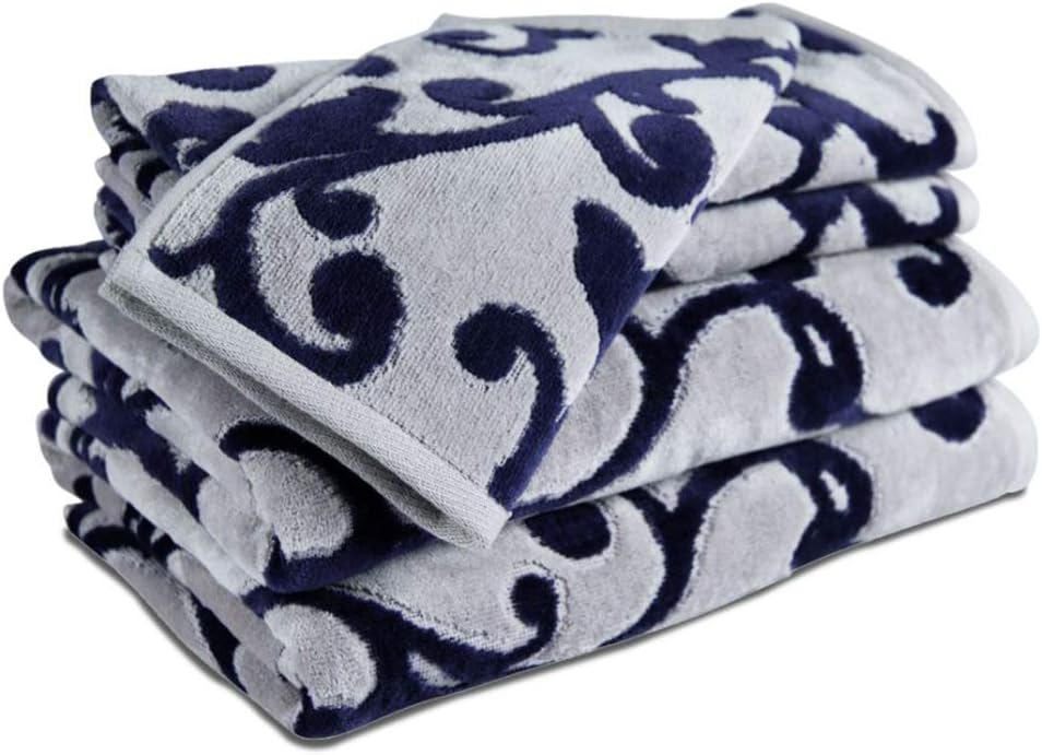 Caravalli 5 Piece Towel Set, Chelsea Navy Scuplted Cotton Towel Sets, Best Luxury Soft Spa Towels with 2 Hand Towels and Wash Cloth, Large Thick Blue Patterned Hotel Collection Towel Bundle