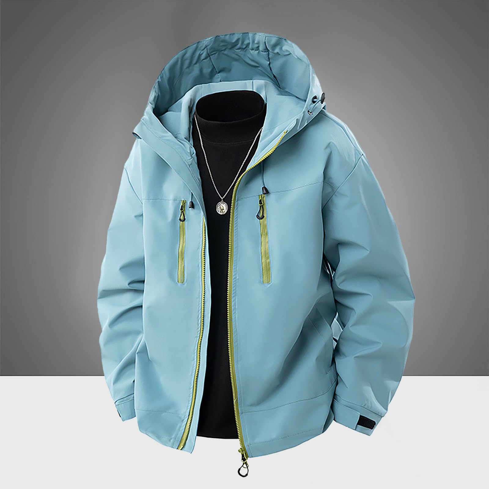 Giacca a vento da uomo con cappuccio, taglie forti | Giacca da escursionismo leggera, impermeabile, durevole, per attività all'aperto, in softshell, regolabile, 2026