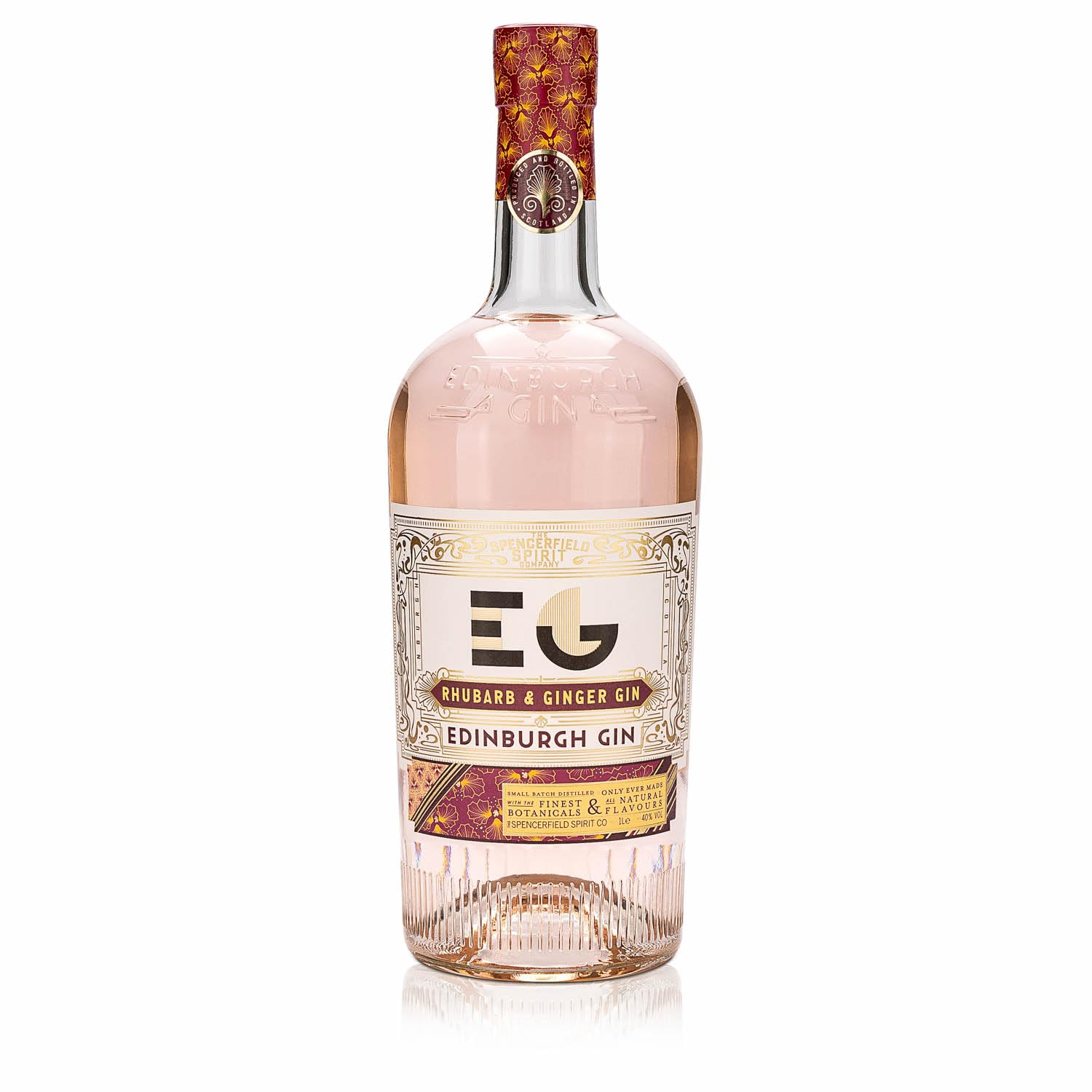 Edinburgh - Rhubarb & Ginger Gin | Fruchtig-würziger Gin | Aromen von Rhabarber und Ingwer | Einzigartige Geschmackserlebnis | (1 l)