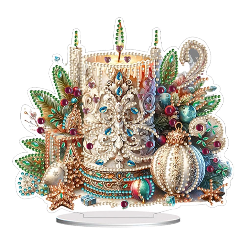 AMZGSHOP Crescent Moon Candle, 5D DIY Diamond Tabletop Ornaments Kit, Christmas Crystal Art Tabletop Decorations for Bedroom Decor