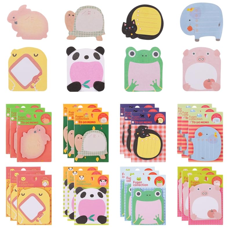 FRIUSATE 24 Packs Cartoon Animal Sticky Notes Set, Cute Mini Memo Note Pad for Students, Home Office, Party Bags Fillers for Kids, Refrigerator