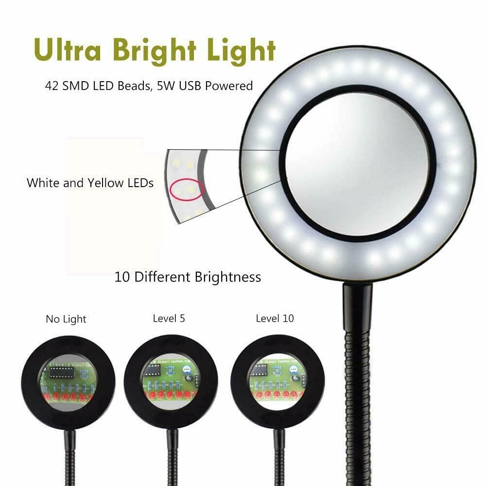 Lupas que ayudan a soldar las manos, 3X lupa herramientas de soldadura de tercera mano con LED regulable para manualidades, pasatiempos y modelo