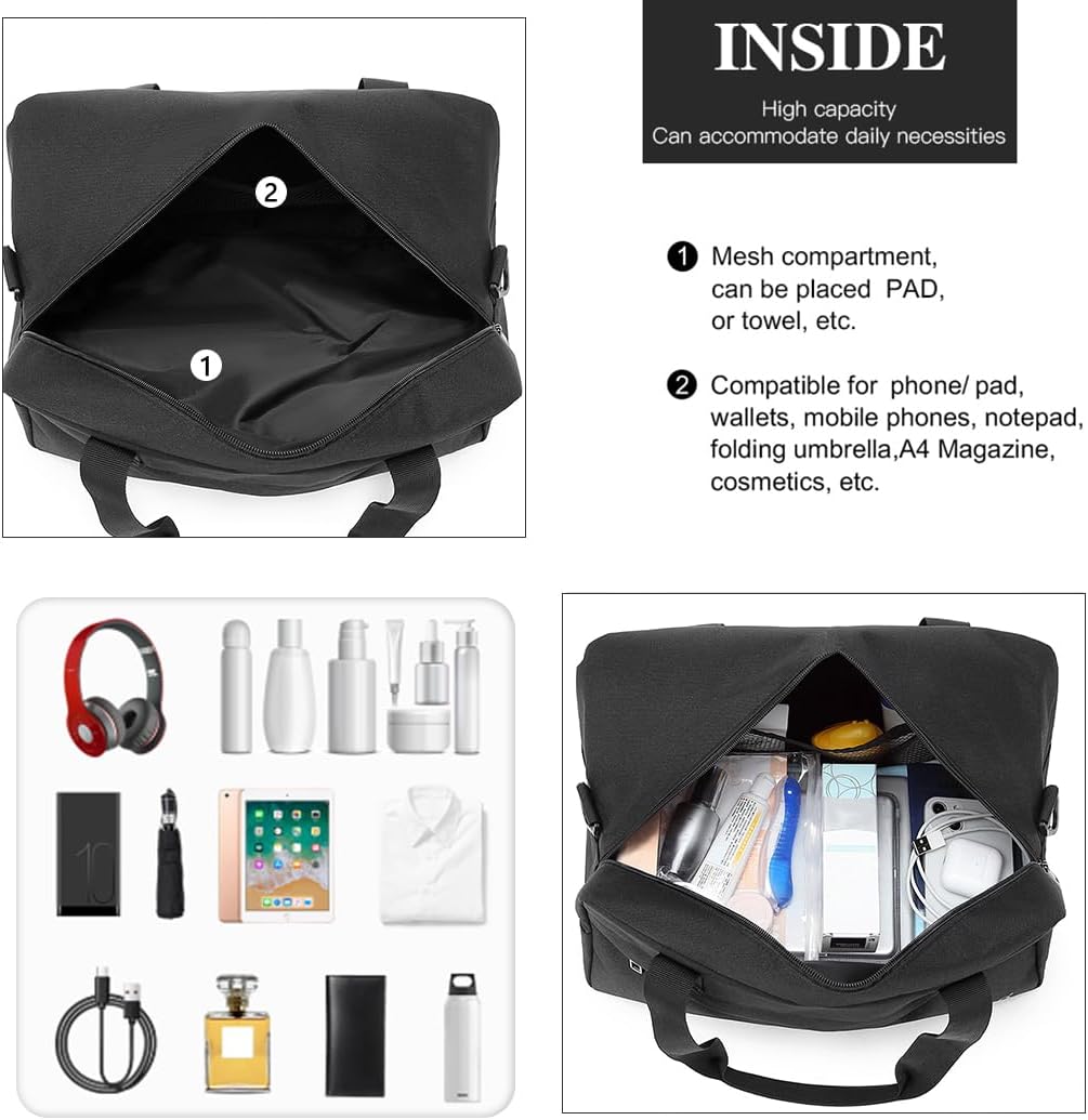 Kono Mini Travel Duffel Under Seat Carry-On Sports Tote Gym Weekender Overnight Bag - Black - Image 5