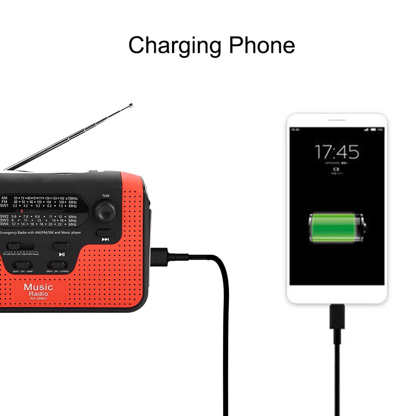 Radio à Manivelle Solaire D'urgence, Radio à Manivelle Solaire RD-388 FM/AM/SW, avec Lampe de Poche LED, Chargeur de Téléphone/appel Mains Libres, pour Extérieur/lecteur de Musique/camping(rouge)