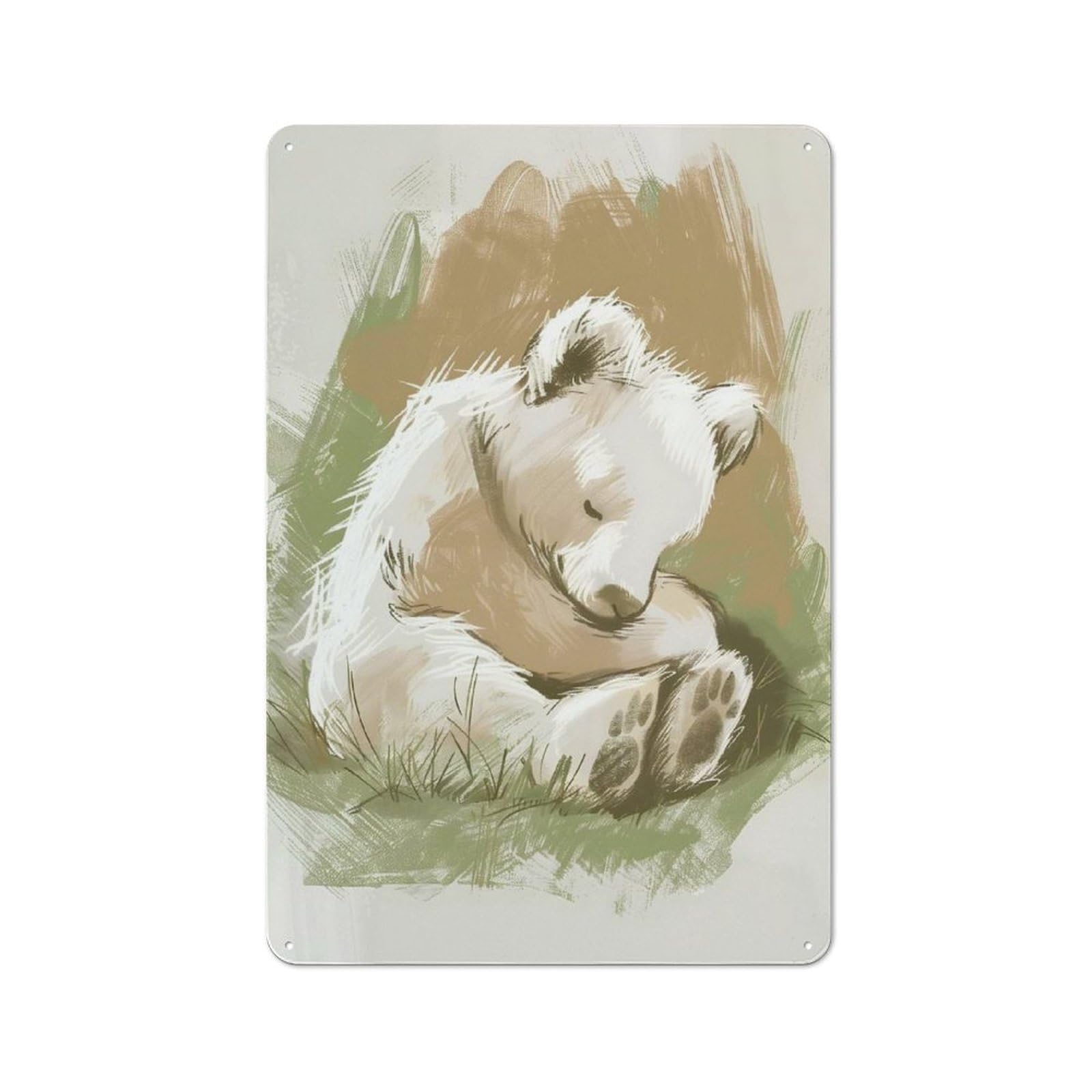 Junmoney Sleeping Bear Cub Nursery Illustration Tin Wall Plaque 30X20cm With For Café Or Restaurant, New Home Wall Decor For Hospitality Interior Collectors
